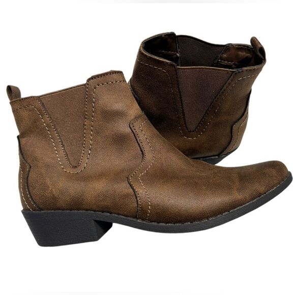 Arizona Jean Co. Faux Suede Brown Ankle Booties Short Western Boots Fall Slip On - Picture 1 of 12
